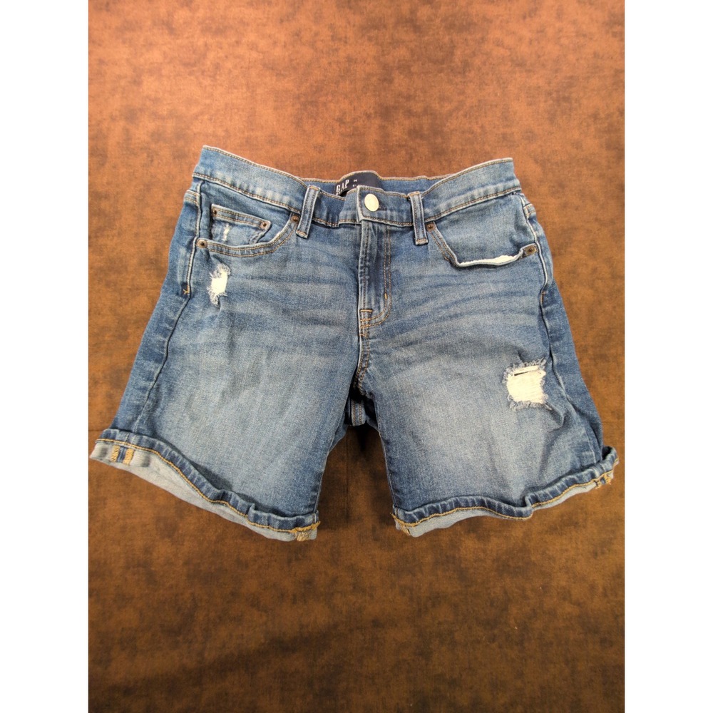 Gap Denim 5"‎ Everyday Shorts Womens 26 Medium Wash Cuffed Distressed Stretch